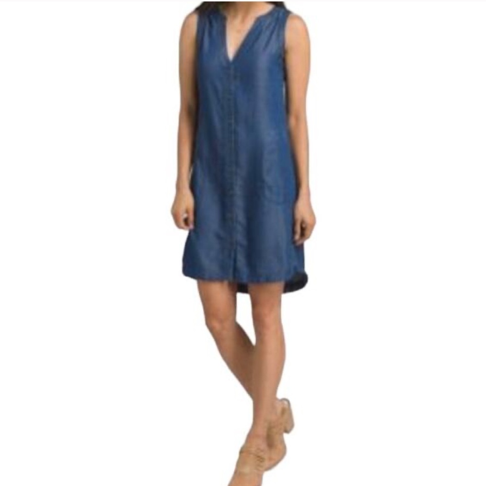 PrAna Talton Button Up Denim Tencel Sleeveless V-Neck Dress W1761 Sz M